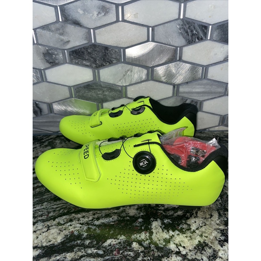 KESCOO Unisex Cycling Shoes, SPEED, Neon Green w/Cleats sz 41‎